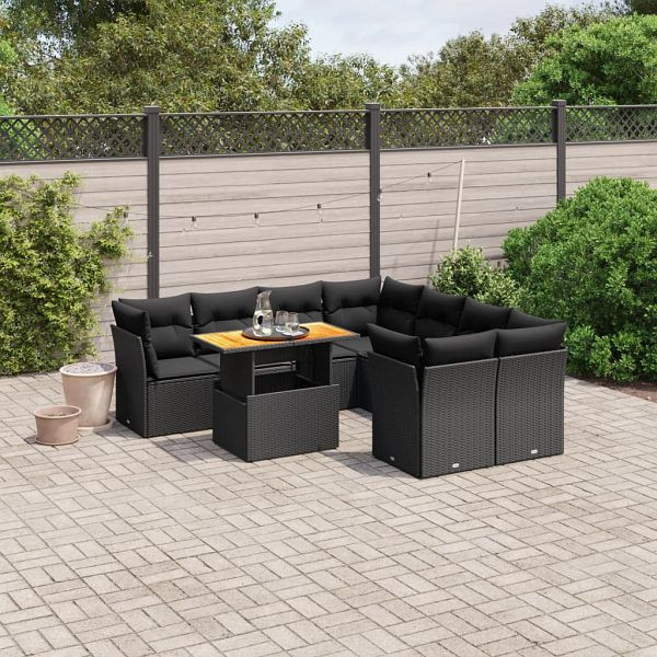 vidaXL 9-teilig Garten-Sofagarnitur mit Kissen Schwarz Poly Rattan, 3270719
