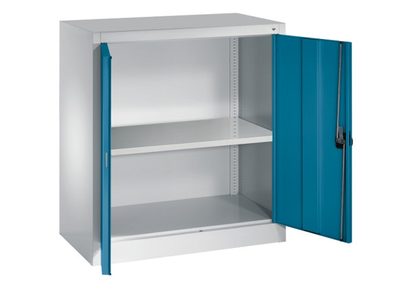 C+P Flügeltürenschrank Serie 12, H1000xB935xT400mm, 7035/5012, 1 Einlegeboden aus Stahl lackiert, 130987-350 S10007