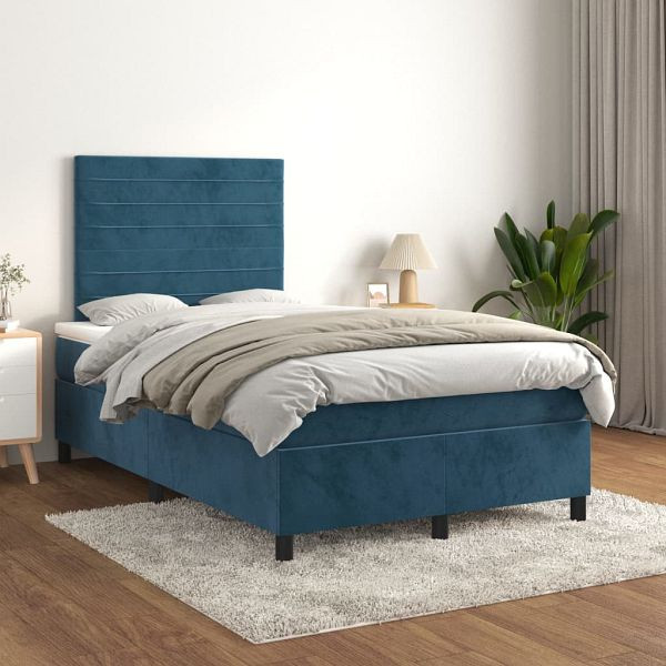 vidaXL Boxspringbett mit Matratze Dunkelblau 120x200 cm Samt, 3143077