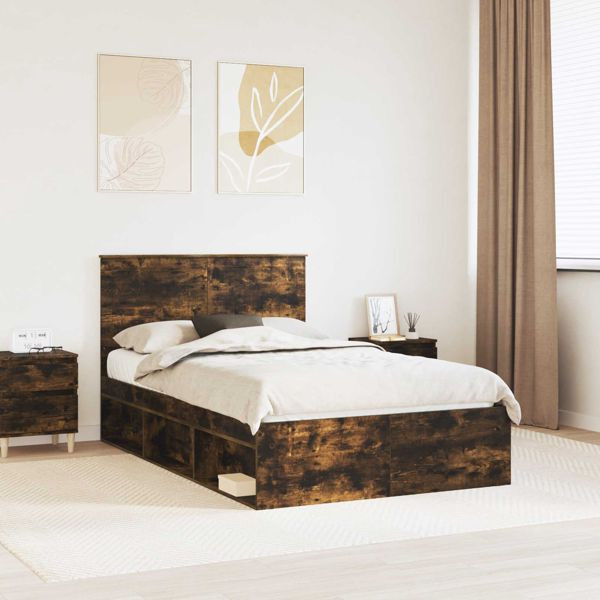 vidaXL Bettrahmen Geräucherte Eiche 120 x 200 cm Massives Kiefernholz, 3411032