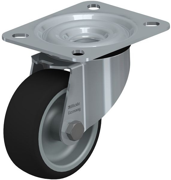 Blickle LE-PATH 80G Stahlblech-Lenkrolle mit Anschraubplatte, Thermoplastisches Polyurethan, Grau, 281311