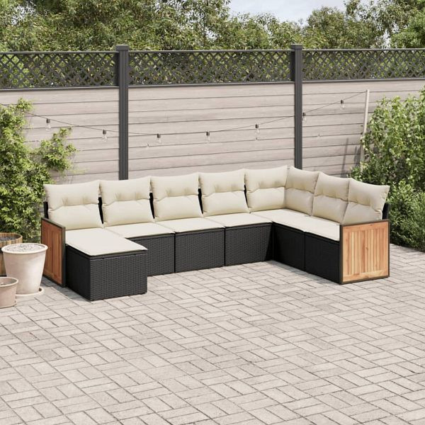 vidaXL 8-teilig Garten-Sofagarnitur mit Kissen Schwarz Poly Rattan, 3260327