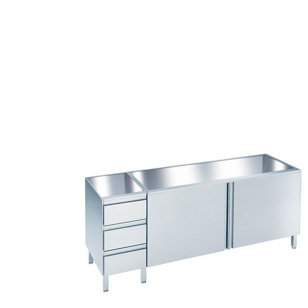 CHROMOnorm Arbeitsschrank mit Flügeltüren und Schubladenblock links, Tiefe 660 (700)mm, ohne Tischplatte, SF0712US3L0