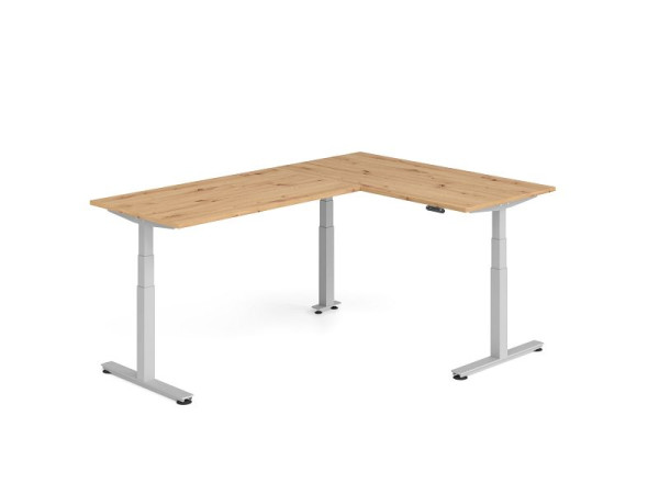 Hammerbacher Sitz-Steh-Winkeltisch 240x160cm Asteiche/Silber, VXDSMW1616/R/S