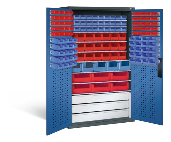 C+P Magazinschrank Serie 13, H1950xB1100xT535mm, Farbe: Anthrazitgrau / Enzianblau, Muldengriff, 130276-64 S10039