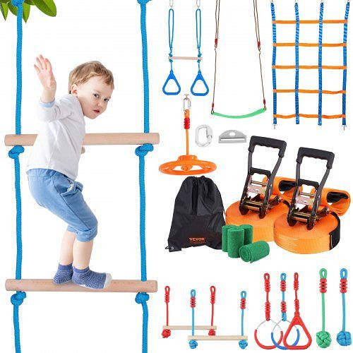 VEVOR Ninja Slackline Hindernisse Set 2 x 19,8 m Slacklines, 226,8 kg Tragkraft mit 12 Hindernissen, RZX652YC12J04XE08V0