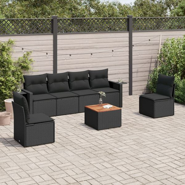 vidaXL 7-tlg. Garten-Sofagarnitur mit Kissen Schwarz Poly Rattan, 3224508