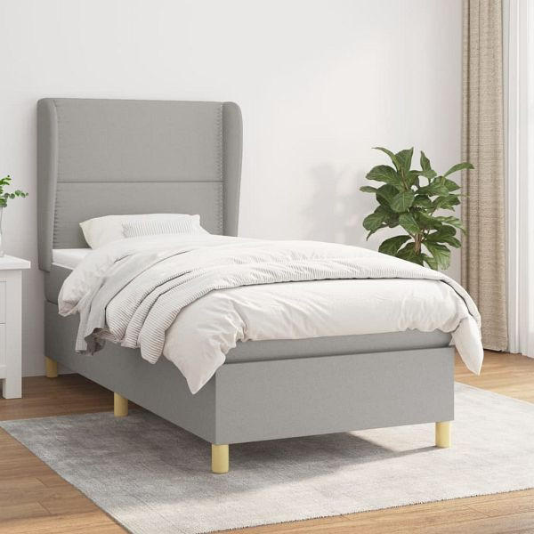 vidaXL Boxspringbett mit Matratze Hellgrau 100x200 cm Stoff, 3128421