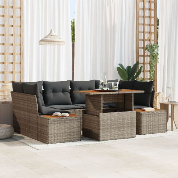 vidaXL Garten Sofa Set Set von 6 Grau Rattan Outdoor Esstisch Set, 3350036