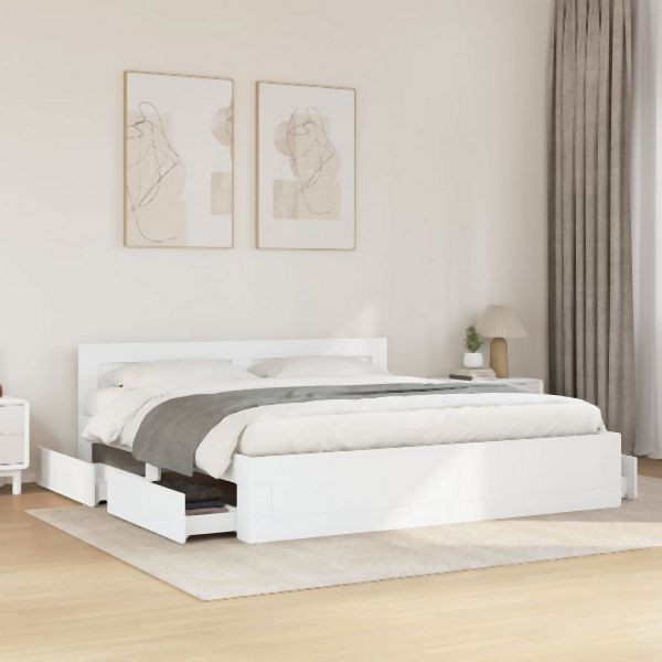 vidaXL Bettgestell mit Kopfteil ohne Matratze Weiß 180x200 cm, 3295541