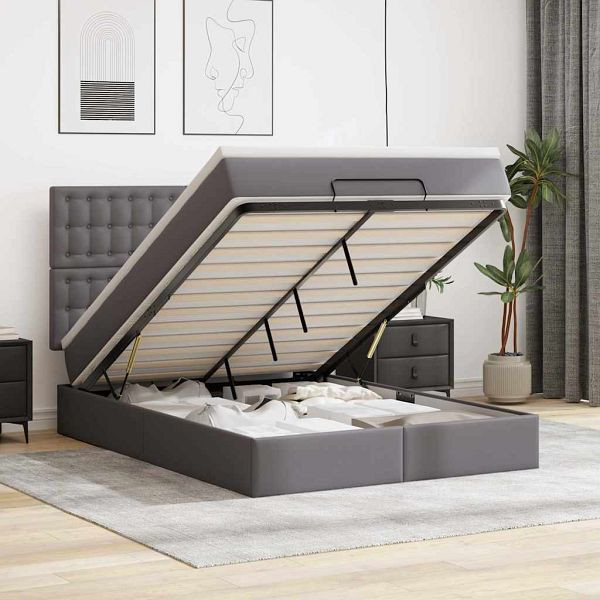 vidaXL Ottoman-Bett mit Matratze Grau 140x200 cm Kunstleder, 3313009