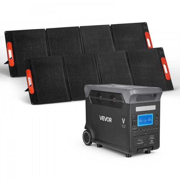 VEVOR Tragbare Powerstation, 2x 200W Solarpanels, 3000W Solargenerator, 3072Wh LiFePO4-Akku, für Notfälle, Camping, Wohnmobil, DXCNDYTJ2200V2T2X001V2