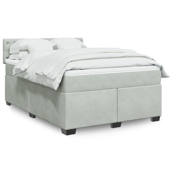 vidaXL Boxspringbett mit Matratze Hellgrau 140x200 cm Samt, 3288636