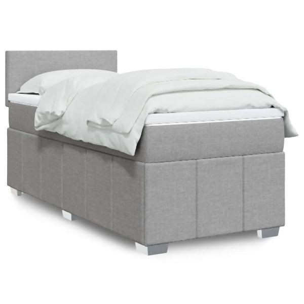 vidaXL Boxspringbett mit Matratze Hellgrau 90x190 cm Stoff, 3289216