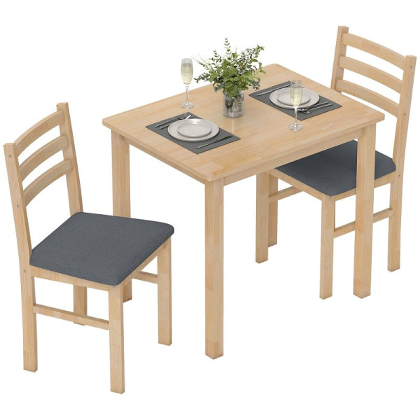 HOMCOM 3-teiliges Esstisch-Set mit 2 Stühlen, Küchentisch für kompakte Räume, gepolsterte Stühle, platzsparend, MDF, Naturholz, 83A-289V90ND