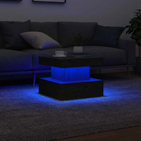 vidaXL Couchtisch mit LED-Leuchten Schwarz Eichen-Optik 50x50x40 cm, 862255