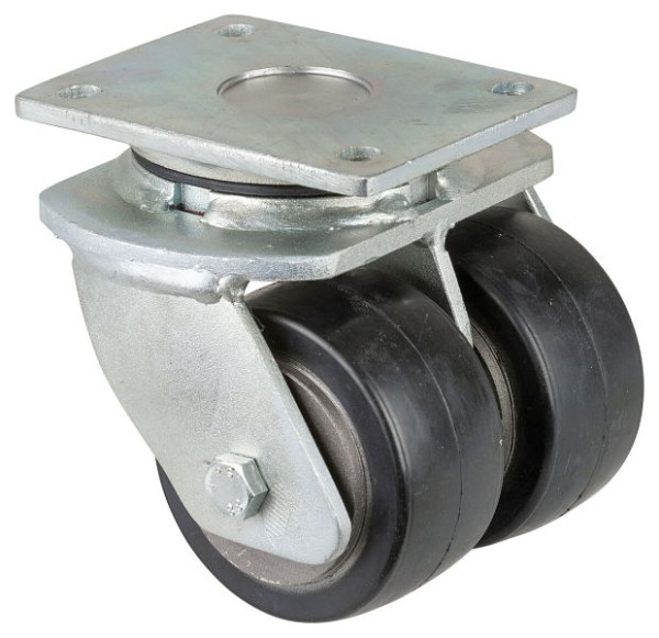 BS Rollen Schwerlastdoppelrolle, Rad-Breite 2x50 mm, Rad-Ø 100 mm, Tragfähigkeit 420 kg, Elastik-Reifen schwarz, Radkörper Guss, Kugellager, S100.B81.100