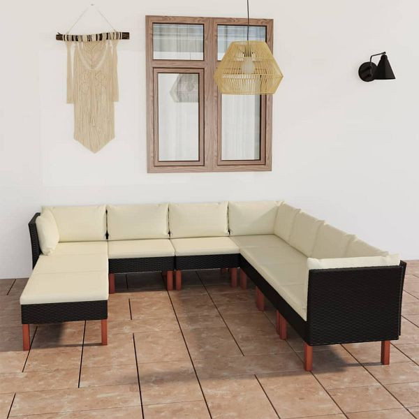 vidaXL 9-tlg. Garten-Lounge-Set mit Kissen Poly Rattan Schwarz, 3059743