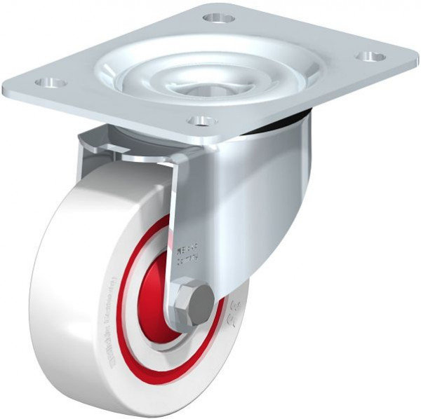 Blickle LK-POW 100K-3-FK Stahlblech-Lenkrolle, schwere Ausführung, mit Anschraubplatte, Polyamid, Weiß, 739277