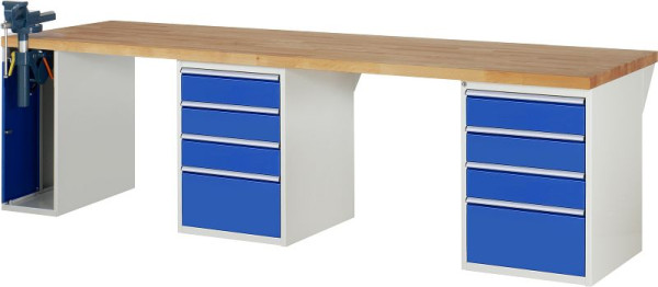 RAU Werkbank Serie 7000 - Baukasten-Bauweise, 8 x Schublade, 1 x Schraubstockschrank, 3000x840x900 mm, 03-7510A9-309B4S.11