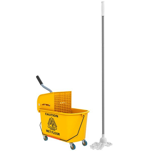 HOMCOM Reinigungswagen 20L Putzwagen mit Presse und Kehrgarnitur, Eimer inkl. Mopp, Rolle, 720-027V00YL