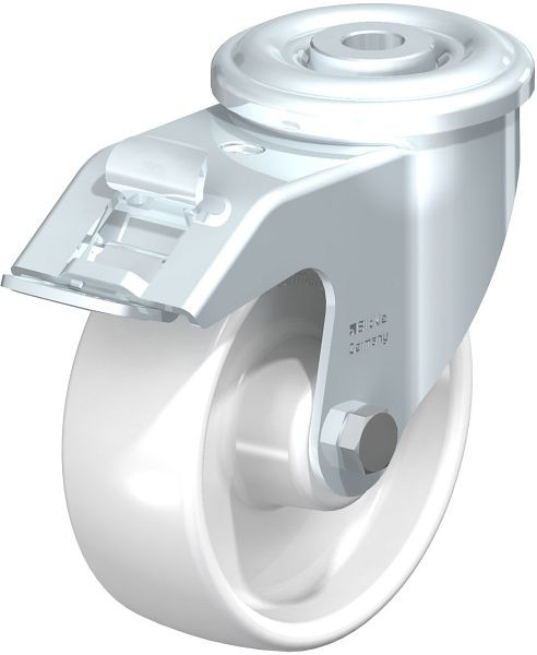 Blickle LER-PPN 100R-FI Stahlblech-Lenkrolle mit Rückenloch & Feststeller, Polypropylen, Weiß, 762892