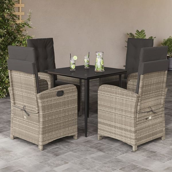 vidaXL 5-tlg. Garten-Essgruppe mit Kissen Hellgrau Poly Rattan, 3212412