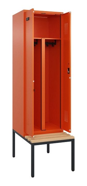 C+P PSA Doppel-Spind Evolo PLUS, Bank, 2 Abteile, 2120x600x815mm, 2004/2004, Zylinderschloss, Sitzfläche Buche-Hartholz, Sitzbank, 0490527-20P S10050