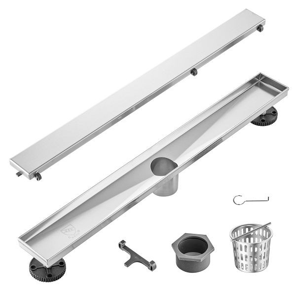 VEVOR 609 x 70 x 70 mm linearer Duschablauf, versetzt mit Flieseneinsatz, gebürsteter 304-Edelstahl, silberfarben, XXPSGBXGYSCZYZV0UV0