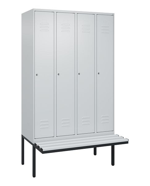 C+P Umkleidespind Classic PLUS, 4 Abteile, 2120x1200x815mm, 7035/7035, Zylinderschlösser, 3 Doppel-Haken, 0800407-40 S10024