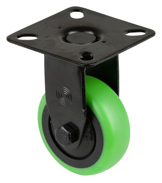 BS Rollen Bockrolle schwarz, thermoplastisches Gummirad grün, Felge schwarz, Kugellager, Platte, Durchmesser: 50 mm, VE: 8 Stück, A810.A85.050.04