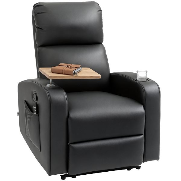 HOMCOM Massagesessel Relaxsessel Liegesessel, 1 Klapptisch, 1 Fußstütze; 77 cm x 93 cm x 105 cm, Schwarz, 700-156V90BK