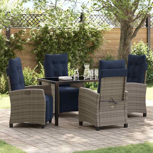 vidaXL Garten Essgruppe mit Kissen 5-teilig Grau Poly-Rattan, 3380472
