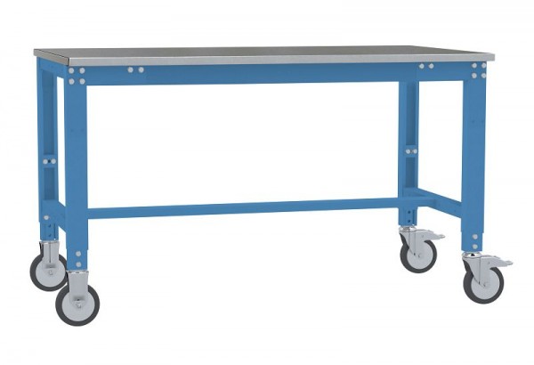 Manuflex Arbeitstisch UNIVERSAL Spezial mobil mit Blechbelagplatte, BxTxH = 1000 x 800 x 752-972 mm, Lichtblau, AU7314.5012