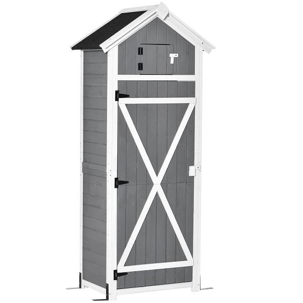 Outsunny Gartenschrank Holz, Geräteschuppen wetterfest 78x52,5x182cm, Gerätehaus mit Tür, Satteldach, 845-377CG