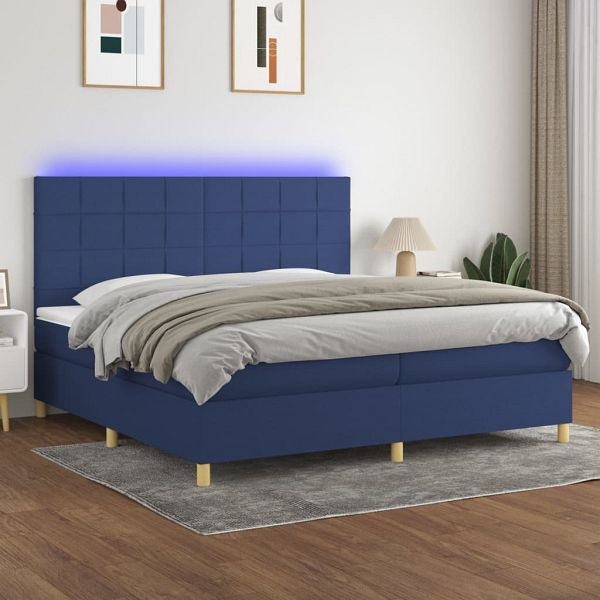 vidaXL Boxspringbett mit Matratze & LED Blau 200x200 cm Stoff, 3135467