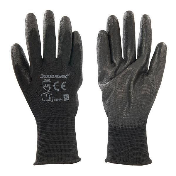 Silverline Schwarze PU-Arbeitshandschuhe, XL 10, 589144