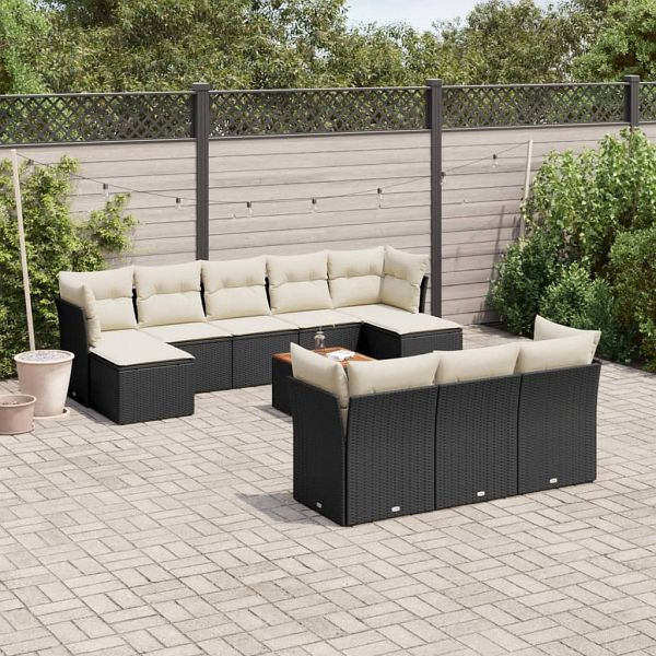 vidaXL 11-teilig Garten-Sofagarnitur mit Kissen Schwarz Poly Rattan, 3223879