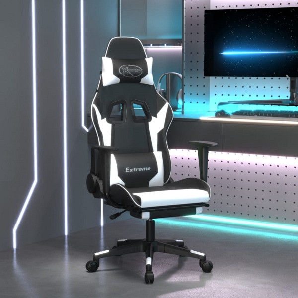 vidaXL Gaming-Stuhl mit Massage & Fußstütze Schwarz & Weiß Kunstleder, 345462