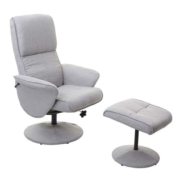 Mendler Relaxsessel Helsinki, Fernsehsessel Relaxliege TV-Sessel mit Hocker, Stoff/Textil, hellgrau, 74603