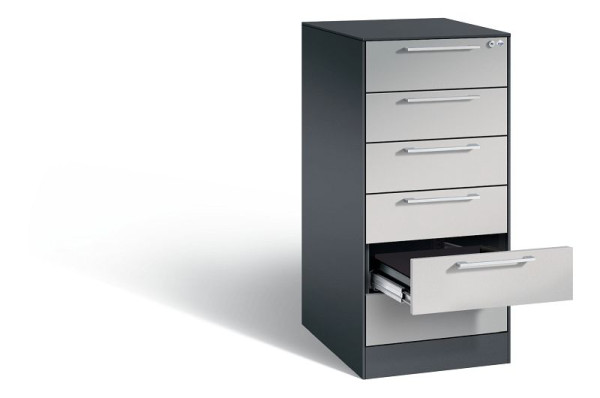C+P Karteischrank Asisto, H1010xB440xT600mm, Farbe: Schwarzgrau / Weißaluminium, Bügelgriff, 146245-622 S10013