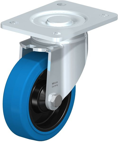 Blickle LH-POEV 125K-3-SB Stahlblech-Lenkrolle, Schwerlast-Ausführung, mit Anschraubplatte, Elastik-Vollgummi, Blau, 750069