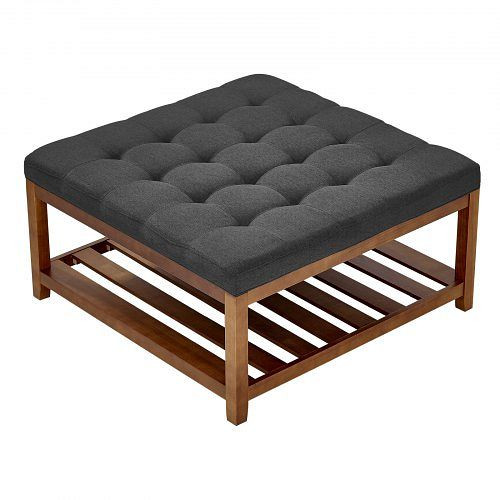 VEVOR quadratischer Couchtisch (875x875x445 mm) Massivholz, gepolsterte Ottomane mit Leinen-Fußstütze, 181,44 kg, Dunkelgrau, BYJDFXWSJKFSPVKMM001V0