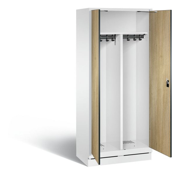 C+P Schwarz-Weiss-Spind Evolo, H1800xB810xT500mm, Farbe: Verkehrsweiß / Dekor Eiche Sereno, 48022-22 S10092