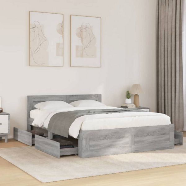 vidaXL Bettgestell mit Kopfteil Grau Sonoma 140x200 cm Holzwerkstoff, 3295567