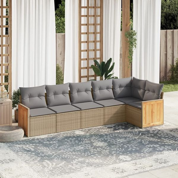 vidaXL 6-teilig Garten-Sofagarnitur mit Kissen Beige Poly Rattan, 3227669