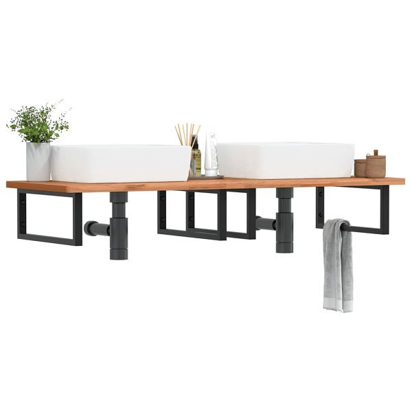 vidaXL Waschbeckenregal Wandmontage Stahl und Massivholz Buche, 3302457