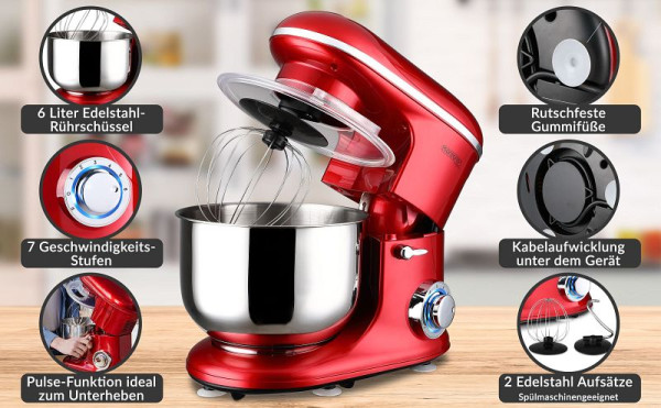 monzana Küchenmaschine Elegance Rot 1200W 6L, 106202