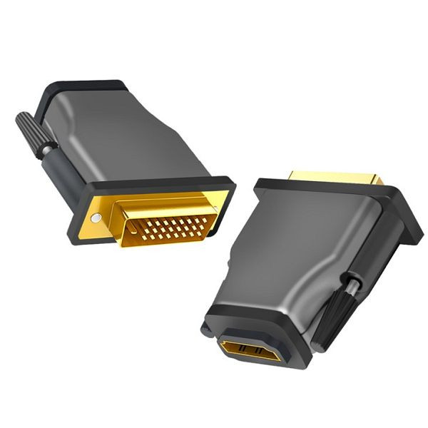 Helos Adapter vergoldet, HDMI Buchse/ DVI Stecker, PREMIUM 4K, dunkelgrau, 288401