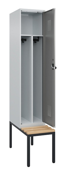 C+P Spind Evolo PLUS, 1 Abteile, 2120x400x815mm, 7035/0004, Haken 4, Drehriegel, Sitzfläche Buche-Hartholz, Sitzbank, Trennwand, 0490507-12F S10014